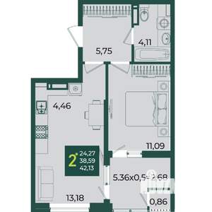 2-к квартира, вторичка, 42м2, 9/18 этаж