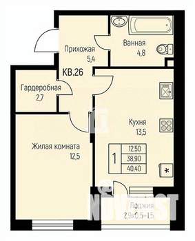 1-к квартира, вторичка, 40м2, 2/3 этаж