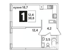1-к квартира, вторичка, 39м2, 14/16 этаж
