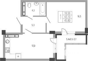 1-к квартира, вторичка, 47м2, 1/15 этаж