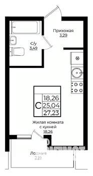 Студия квартира, вторичка, 27м2, 2/9 этаж