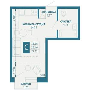 Студия квартира, вторичка, 28м2, 2/18 этаж