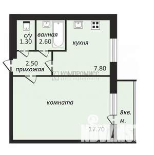 1-к квартира, вторичка, 37м2, 1/5 этаж