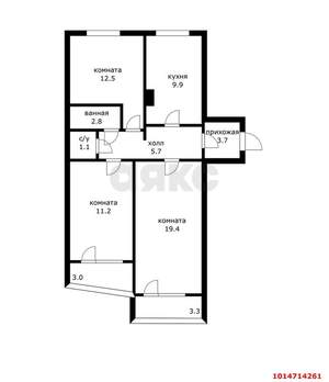 3-к квартира, вторичка, 66м2, 6/9 этаж
