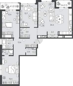 3-к квартира, вторичка, 111м2, 23/24 этаж