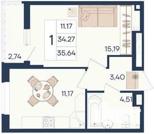 1-к квартира, вторичка, 36м2, 2/18 этаж