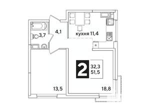 2-к квартира, вторичка, 52м2, 14/16 этаж