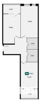 2-к квартира, вторичка, 68м2, 2/18 этаж