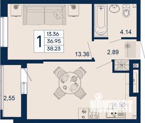 1-к квартира, вторичка, 38м2, 2/18 этаж