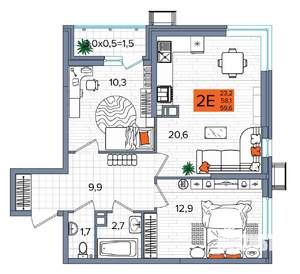 2-к квартира, сданный дом, 60м2, 8/16 этаж