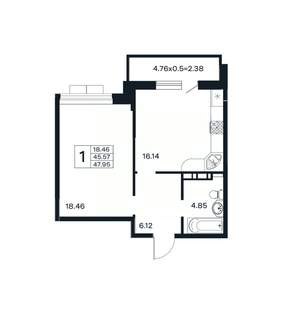 1-к квартира, вторичка, 48м2, 3/12 этаж
