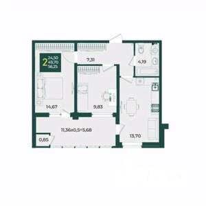 2-к квартира, вторичка, 56м2, 10/18 этаж