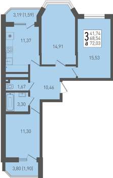 3-к квартира, вторичка, 78м2, 17/22 этаж