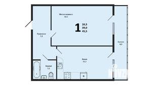 1-к квартира, вторичка, 39м2, 5/8 этаж