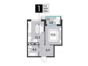 1-к квартира, вторичка, 39м2, 15/18 этаж
