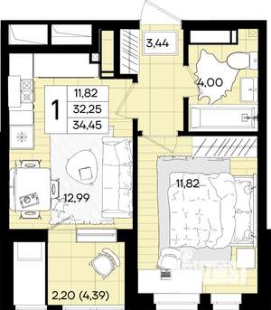 1-к квартира, вторичка, 35м2, 11/18 этаж