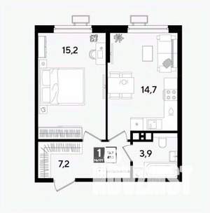 1-к квартира, строящийся дом, 41м2, 8/9 этаж