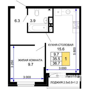 1-к квартира, вторичка, 37м2, 12/16 этаж