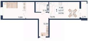1-к квартира, вторичка, 45м2, 3/18 этаж