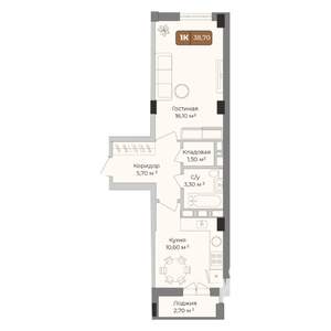 1-к квартира, вторичка, 39м2, 7/9 этаж