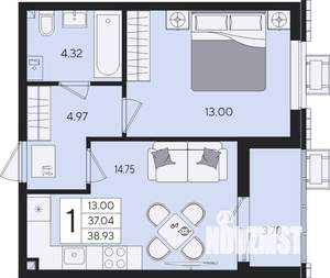 1-к квартира, вторичка, 39м2, 2/8 этаж