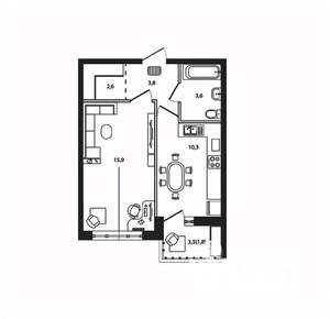 1-к квартира, вторичка, 38м2, 8/9 этаж