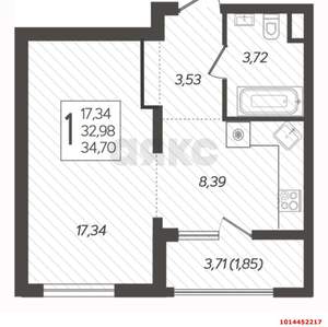 1-к квартира, вторичка, 37м2, 8/17 этаж
