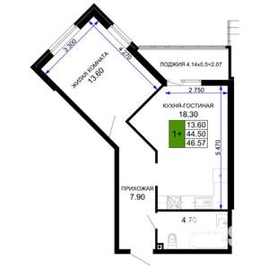 1-к квартира, вторичка, 47м2, 1/12 этаж