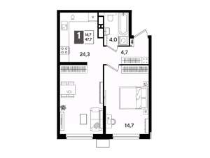 1-к квартира, вторичка, 48м2, 14/16 этаж