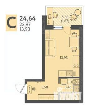 Студия квартира, вторичка, 25м2, 1/18 этаж