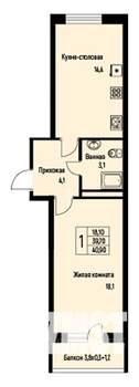 1-к квартира, вторичка, 41м2, 3/3 этаж