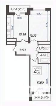 2-к квартира, вторичка, 72м2, 17/22 этаж