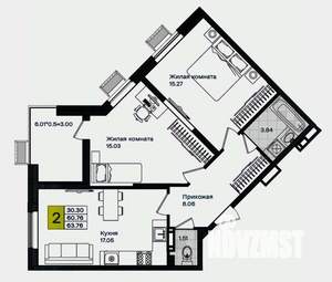 2-к квартира, вторичка, 63м2, 2/9 этаж