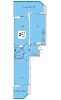 2-к квартира, вторичка, 70м2, 7/24 этаж