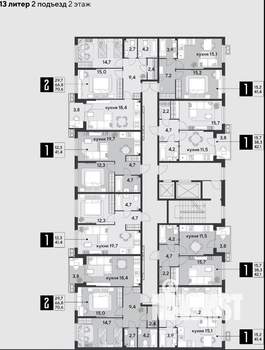 2-к квартира, строящийся дом, 71м2, 2/9 этаж