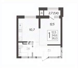 1-к квартира, строящийся дом, 37м2, 11/15 этаж