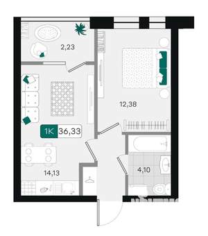 1-к квартира, вторичка, 36м2, 7/18 этаж