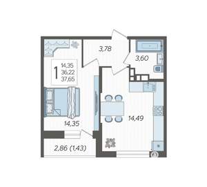 1-к квартира, вторичка, 38м2, 6/12 этаж