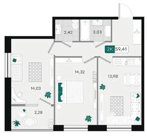 2-к квартира, вторичка, 59м2, 12/18 этаж
