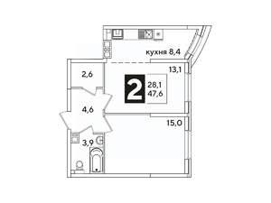 2-к квартира, вторичка, 48м2, 3/16 этаж