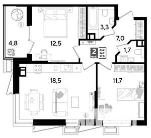 2-к квартира, строящийся дом, 60м2, 8/18 этаж