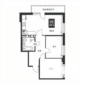 3-к квартира, вторичка, 59м2, 4/9 этаж