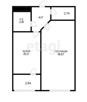 1-к квартира, вторичка, 39м2, 19/26 этаж