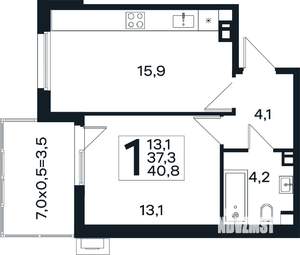 1-к квартира, вторичка, 41м2, 4/4 этаж