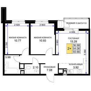 2-к квартира, вторичка, 56м2, 5/16 этаж