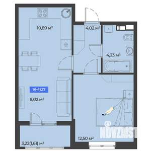1-к квартира, строящийся дом, 41м2, 2/5 этаж