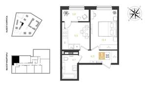 1-к квартира, вторичка, 37м2, 4/9 этаж