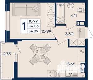 1-к квартира, вторичка, 35м2, 8/18 этаж