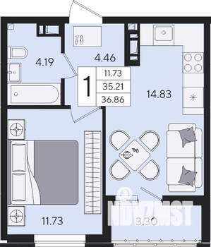 1-к квартира, вторичка, 37м2, 4/8 этаж