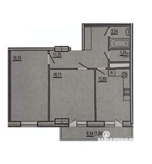 2-к квартира, вторичка, 72м2, 11/17 этаж